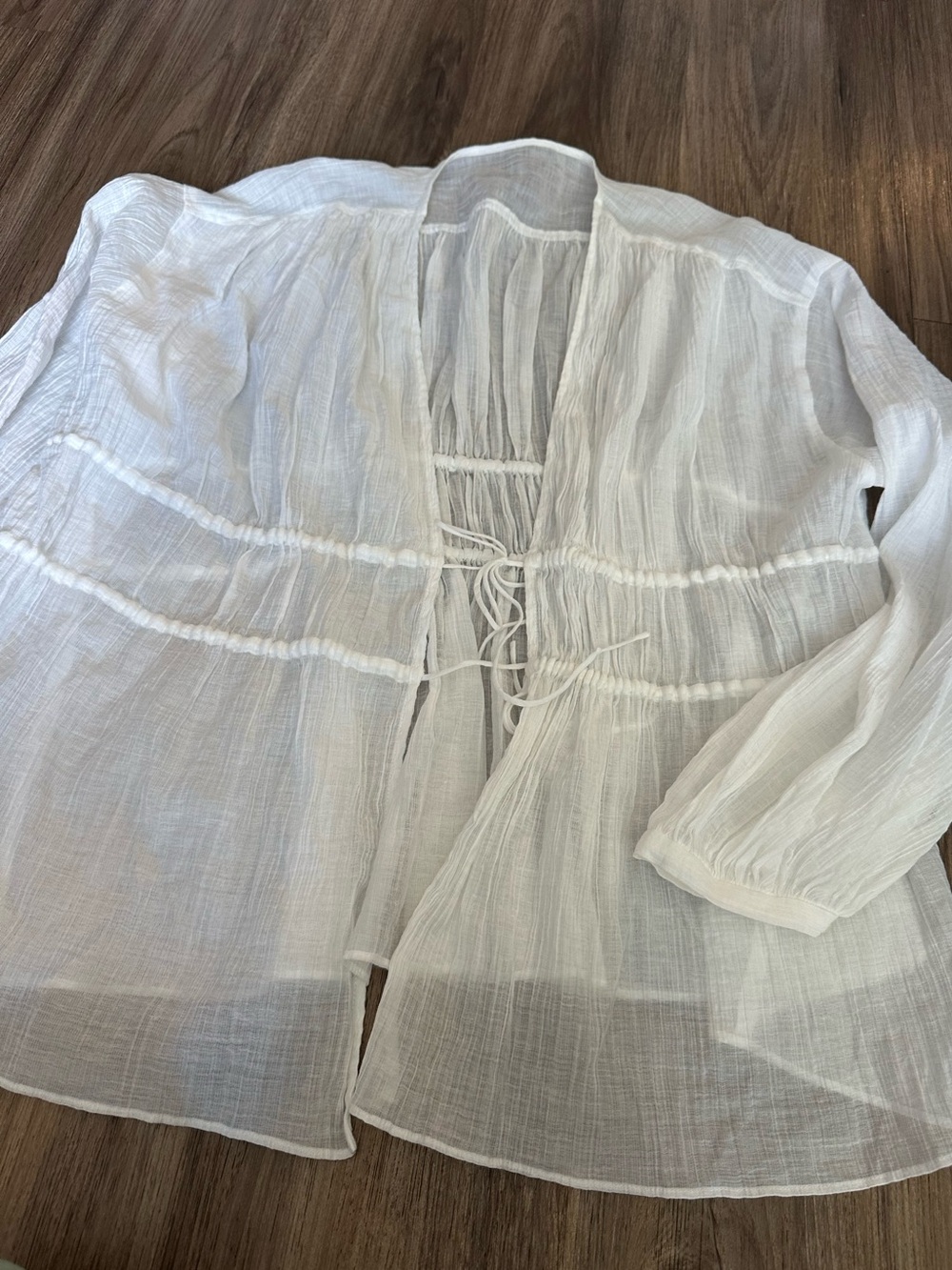 Women's White Sheer Tie-Front Boho Top